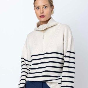 NILI LOTAN Hester Ivory/Navy Stripe Nautical Sweater Medium